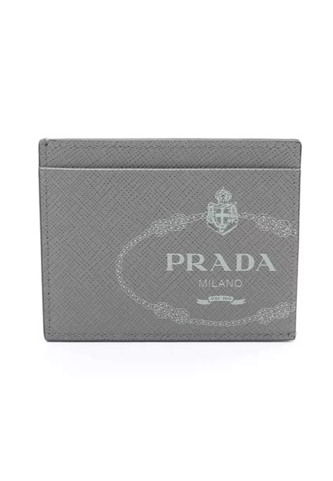 prada saffiano card case stamped logo leather grey|Prada saffiano wallet price.